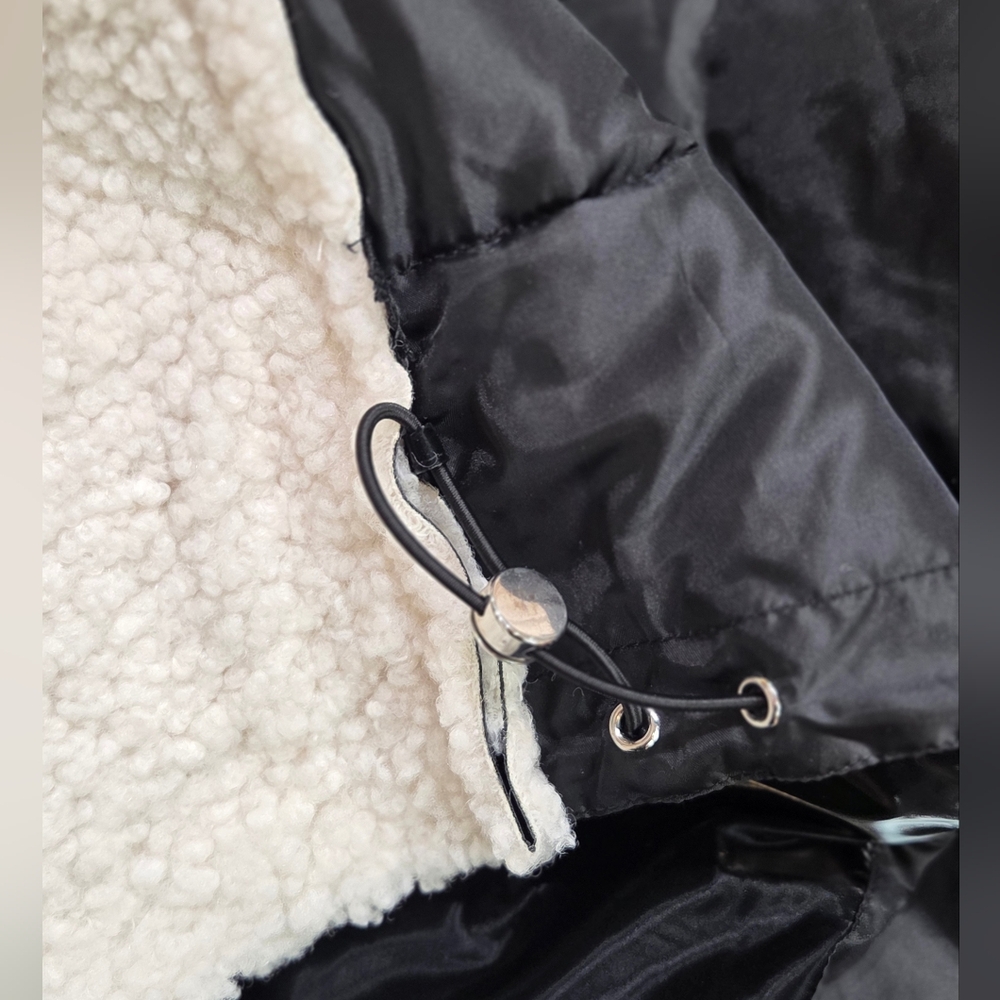 NVLT Women's Black & White Vegan Leather Shearling Fuzzy Coat Jacket Size S/M - Picture 4 of 16